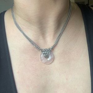 Stainless steel and rose quartz necklace, street style